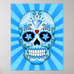 Póster Crânio azul do açúcar do diamante
