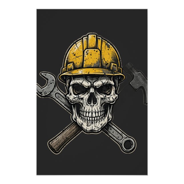 Póster Crânio Blue Collar — Trabalhe Duro (Frente)