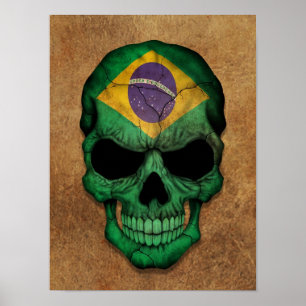 Póster Crânio brasileiro envelhecido e vestido da