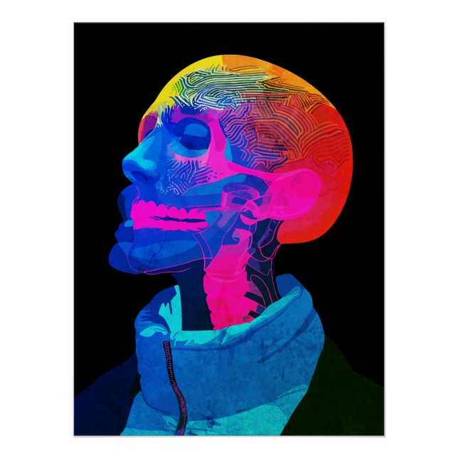 Póster Crânio Cibernético – Arte Anatômica Futurista (Frente)