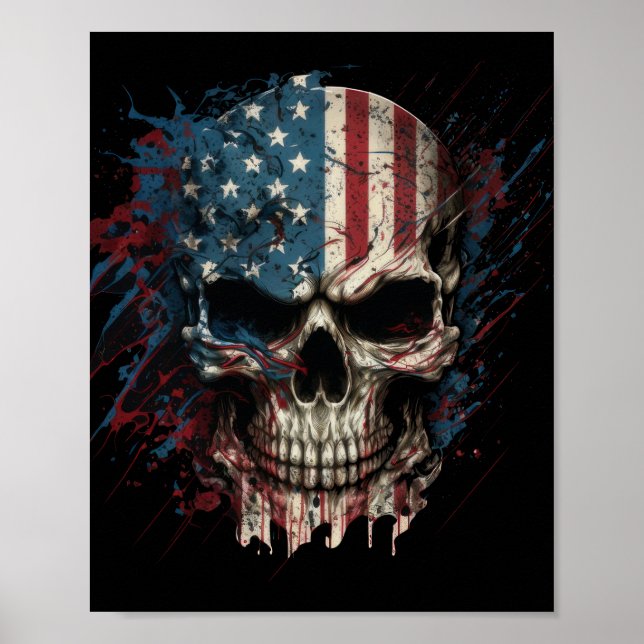 Poster crânio com bandeira americana (Frente)