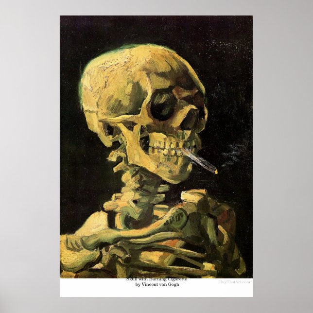 Poster Crânio com cigarro queimado por Vincent van Gogh (Frente)