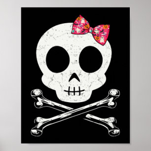 Poster Crânio Cónico E Crossbones Rosa Arco Tie Halloween