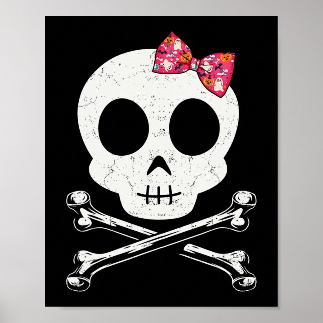 Poster Crânio Cónico E Crossbones Rosa Arco Tie Halloween (Frente)