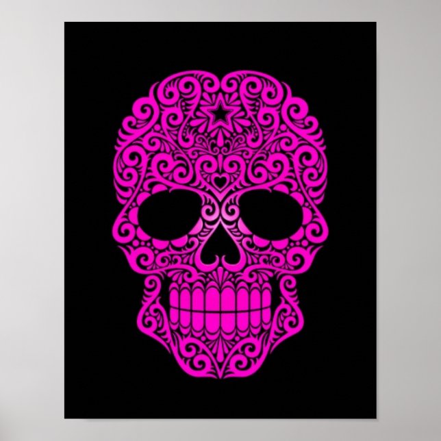 Póster Crânio cor-de-rosa a girar em preto (Frente)