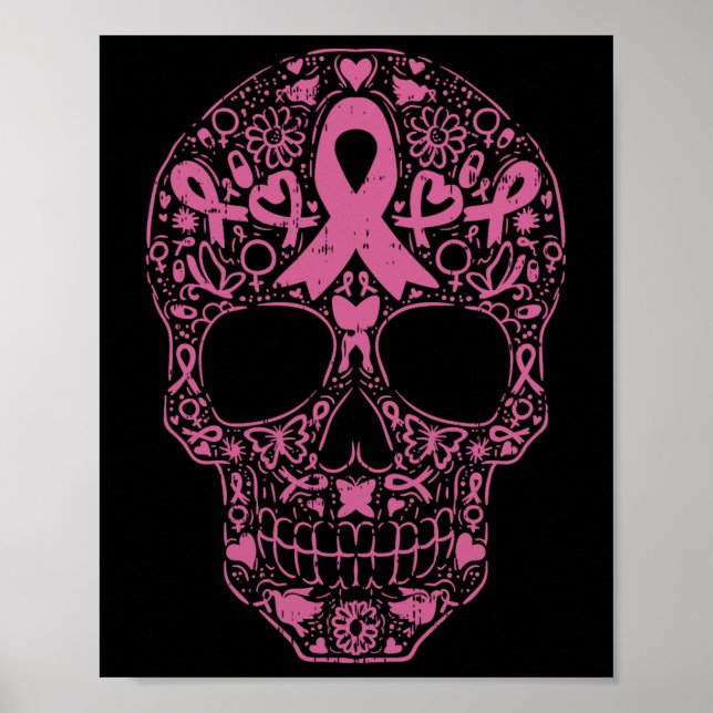 Poster Crânio Crânio Fita Rosa Fita Calavera Cancer Awa (Frente)