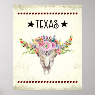 Póster Crânio da vaca de Texas Boho com o chique das
