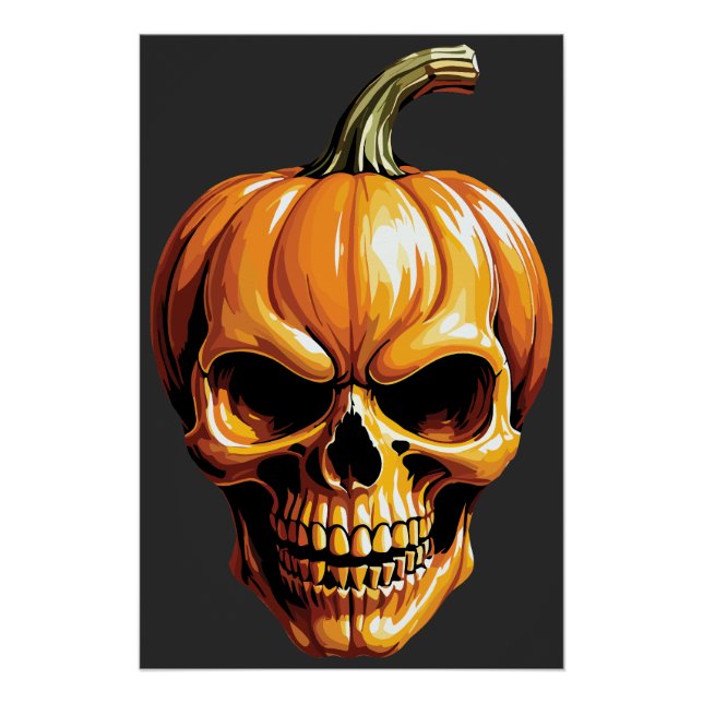 Póster Crânio de Abóbora Flamejante para o Halloween (Frente)