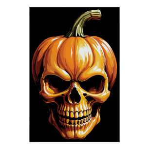 Póster Crânio de Abóbora Flamejante para o Halloween