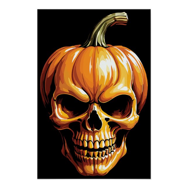 Póster Crânio de Abóbora Flamejante para o Halloween (Frente)