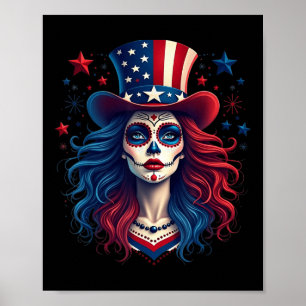 Poster Crânio De Açúcar Em 4 De Julho De American Flag Sk