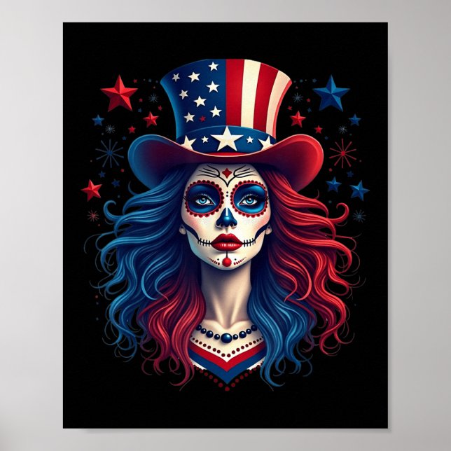 Poster Crânio De Açúcar Em 4 De Julho De American Flag Sk (Frente)