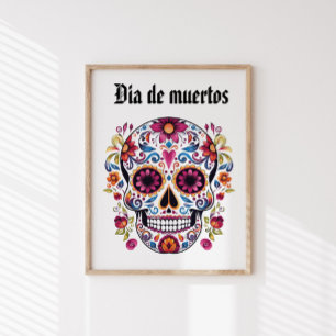 Póster Crânio De Açúcar Floral, Dia Do Poster brilhante M