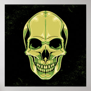 Póster Crânio de arreganho assustador verde no fundo do