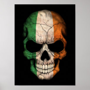 Póster Crânio de Bandeira Irlandês em Preto
