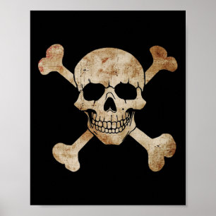 Poster Crânio De Bandeira Pirata E Esqueleto Crossbones