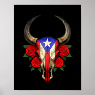 Poster Crânio de Bull da bandeira de Puerto Rico com