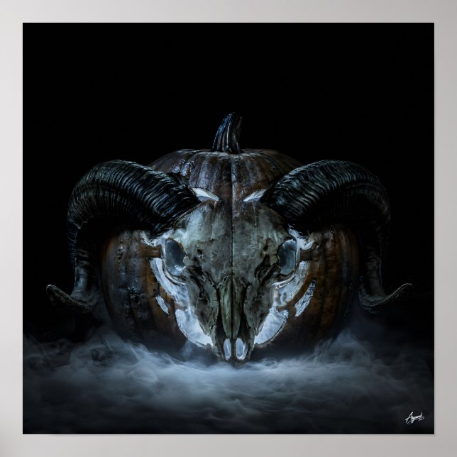 Poster Crânio de Carneiro Névoa Abóbora (Frente)