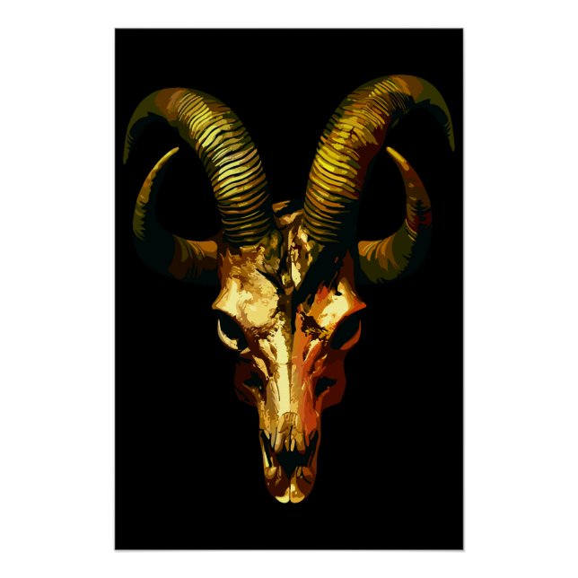 Póster Cranio de Chifres Dourados - Arte Sombria (Frente)