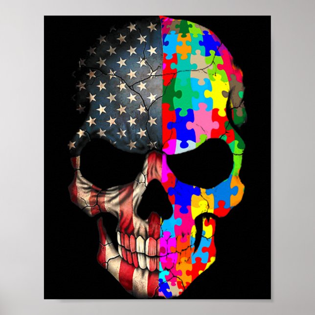 Poster Crânio de Conscientização do Autismo Peças de Puzz (Frente)