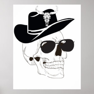 Poster Crânio de Cowboy com óculos de sol e chapéu - Goth