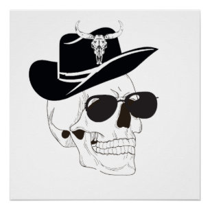 Póster Crânio de Cowboy com óculos de sol e chapéu - Goth