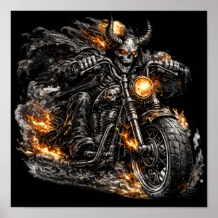 Poster Cranio de Demônio Motoqueiro Motocicleta