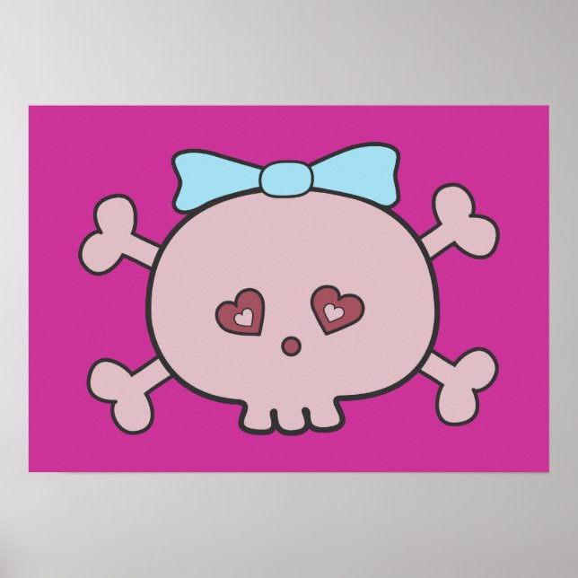 Póster Crânio de desenho cor-de-rosa com fita (Frente)