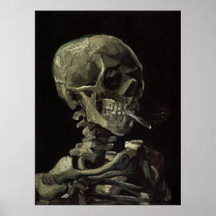 Poster Crânio de esqueleto com cigarro queimado
