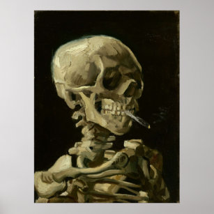 Poster Crânio de esqueleto com cigarro queimado Van G