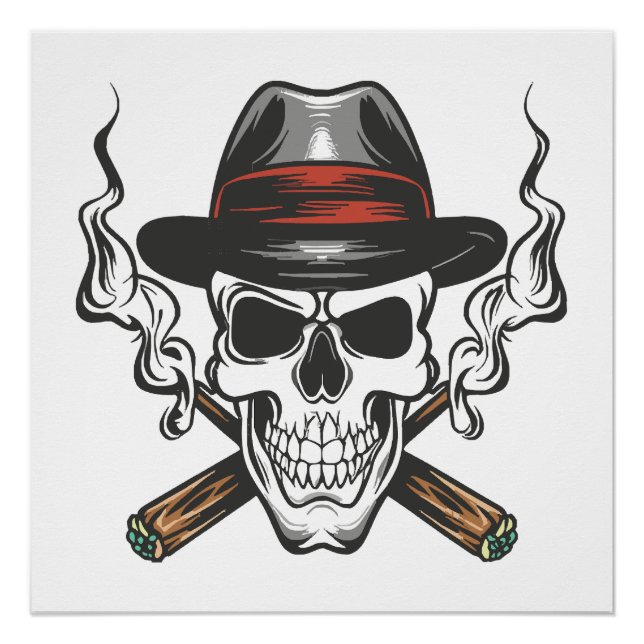 Póster Crânio de gângster com chapéu fedora (Frente)