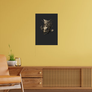 Poster Crânio de Peixe Pré-Histórico Arte Sombria Grunge