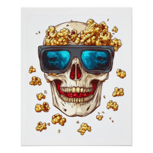 Póster Cranio de Pipoca Assustador � Esqueleto de Filme d