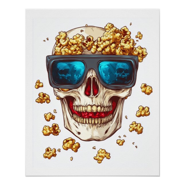 Póster Cranio de Pipoca Assustador � Esqueleto de Filme d (Frente)