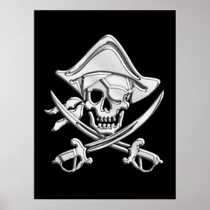 Póster Crânio de Pirata Cromo