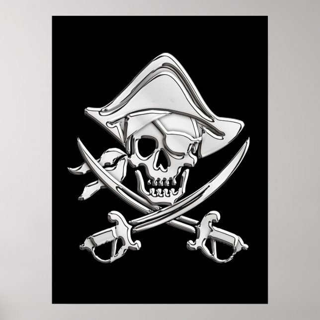 Póster Crânio de Pirata Cromo (Frente)