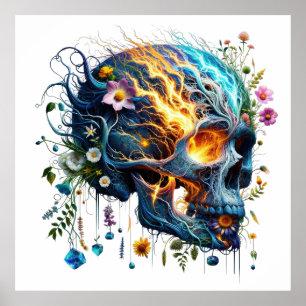 Poster Crânio De Raios Florais