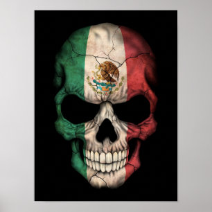 Poster Crânio de Sinalizador Mexicano em Preto