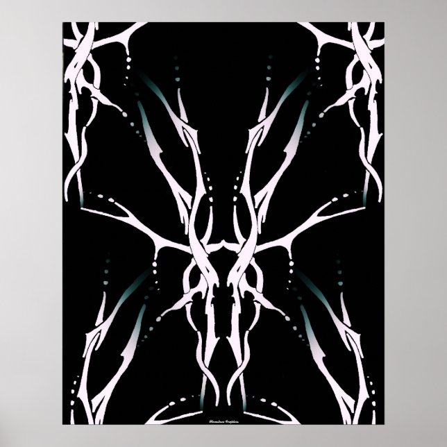 Póster Crânio de Veado Desenho Tribal para Caçadores de V (Frente)