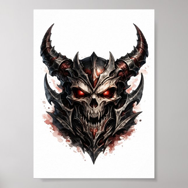 Poster Crânio Demoníaco com Chifres (Frente)