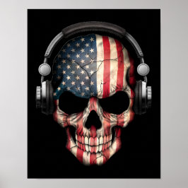 Poster Crânio Dj Americano Personalizável com Fones de ou