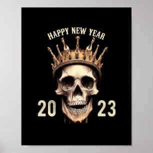 Poster crânio do feliz ano novo 2023