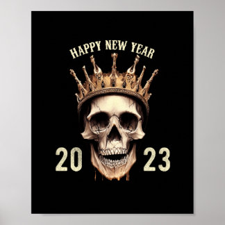 Poster crânio do feliz ano novo 2023