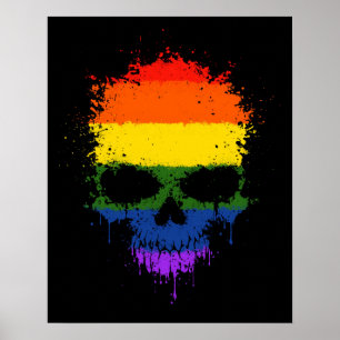 Póster Crânio do Splatter do gotejamento do arco-íris d