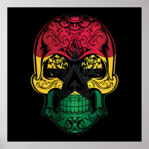 Poster Crânio E Bandeira De Rosas Do Gana