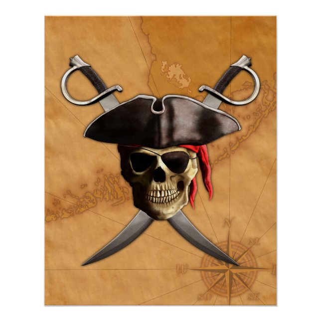 Póster Crânio E Espadas Piratas (Frente)