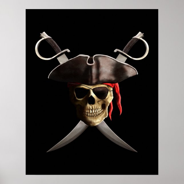 Póster Crânio E Espadas Piratas (Frente)