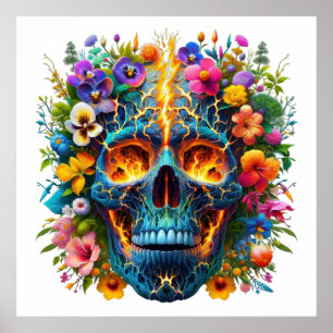 Poster Crânio Elétrico Floral