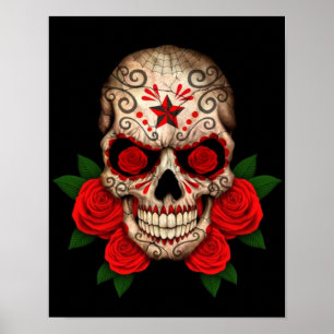 Poster Crânio escuro do açúcar com rosas vermelhas