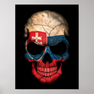 Póster Crânio eslovaco da bandeira no preto